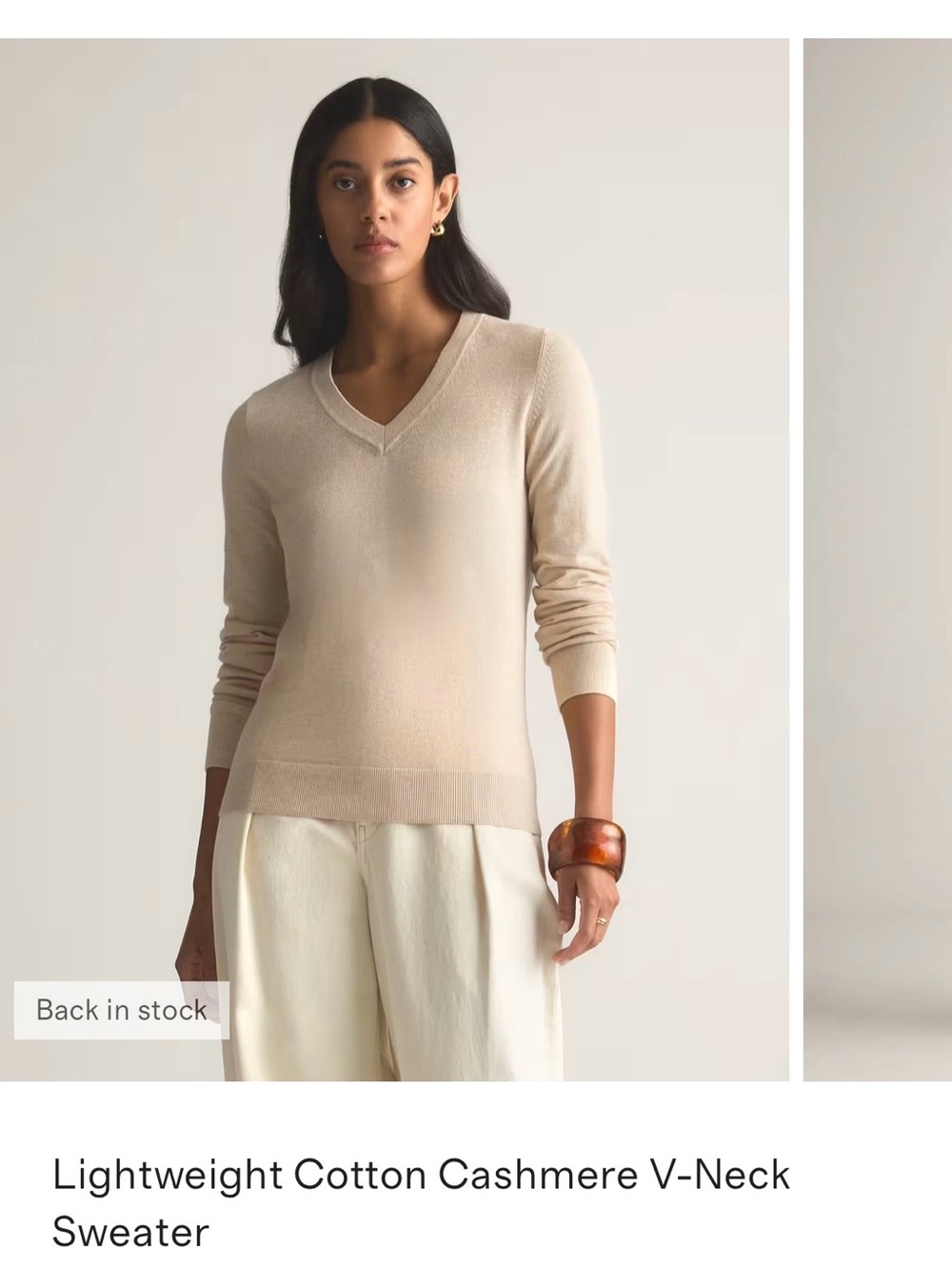 Quince Lightweight Cotton Cashmere V-Neck Sweater -